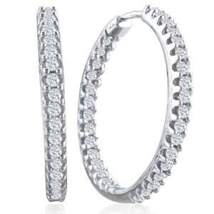   10K White Gold Inside Outside Diamond Hoop Earrings (1ct tw) Jewelry