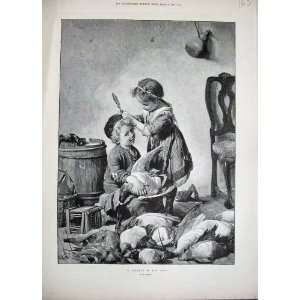  1893 Little Boy Girl Children Dead Ducks Feathers Print 