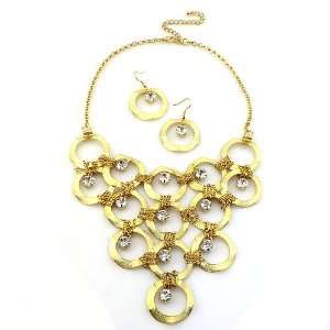 Round Link Bib Necklace; Gold circle link bib style necklace with 