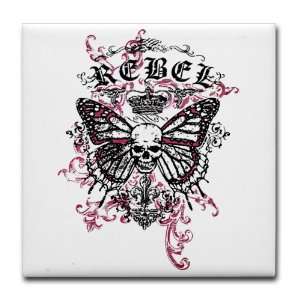  Tile Coaster (Set 4) Rebel Butterfly Skull Goth 