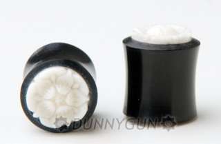 00G BONE CARVED CHERRY BLOSSOM HORN PLUG 00 gauge  