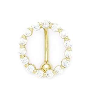  14k Yellow Gold CZ 14 Gauge Circle Shape Body Jewelry 