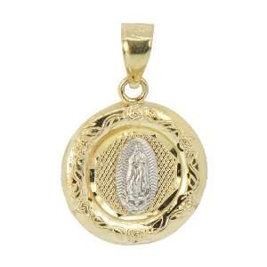 14k Yellow and White Gold, Virgin Mary Guadalupe Medal Pendant Charm 