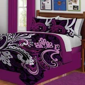  Girl Purple Swirl Twin Comforter Set (6pc Bed in a Bag 
