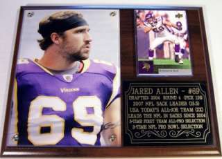 Jared Allen #69 Minnesota Vikings Legend Card Photo Plaque NFL Purple 