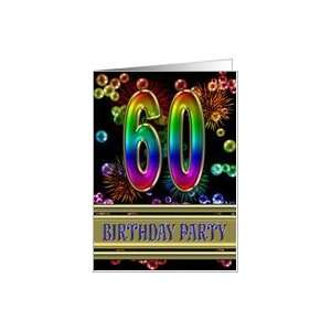  60th Birthday party invitation with bubbles and fireworks 