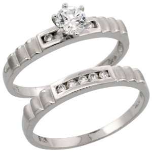 925 Sterling Silver 2 Piece CZ Engagement Ring Set, 5/32 in. (3.5mm 