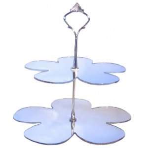  Large 2 Tier Silver Acrylic Mirror Daisy Cake Stand 25cm 