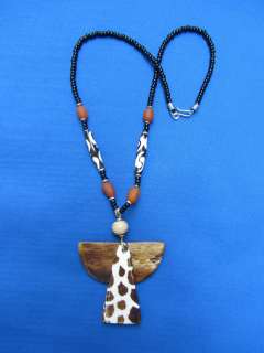 African Ethnic Jewelry FAIR TRADE BATIKED COW BONE ANGEL NECKLACE 