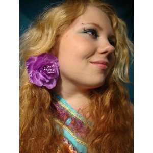    Purple Camellia Flower Hair Clip and Pin Back Brooch Beauty