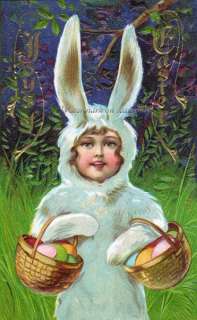 Bunny Suit Girl Easter FRIDGE MAGNET frm Vintage Postcard  