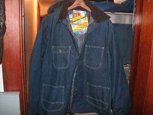 vintage mens barn denim work coverall jean coat lined deadstock cotton 