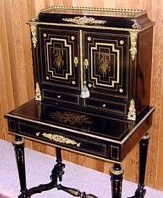 Antique French Napoleon III Ebonised Desk Brass Inlay 19th Century