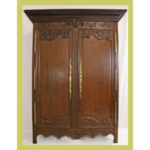  Antique French Country Carved Armoire Cabinet Wardrobe 