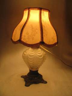 Antique Electrified Oil Lamp CI Base w/Frosted Glass  