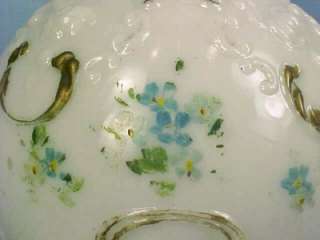 Nice Antique BLUE FLOWERS MILK GLASS PERFUME BOTTLE # 2  