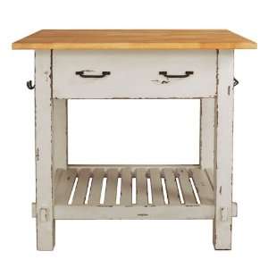   Butcher Block Top Kitchen Island in Antique White   FRM AW 9 01 0