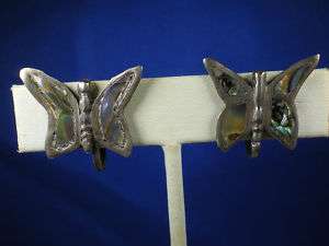 Vintage Mexican sterling Abalone BUTTERFLY earrings  