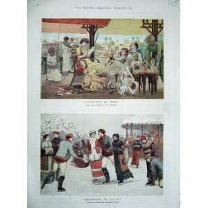   1881 Colour Print Christmas India Canada Ice Skating