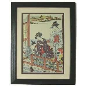 Kiyonaga 7 Famous Spas ~ Framed Vintage Woodblock Print 
