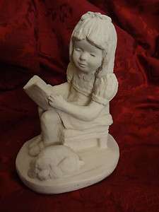 Austin Sculpture Little Girl Reading Book w/Puppie 1987 Bright Eyes 