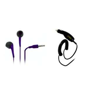   Stereo Earbud Headphones (Purple) + Car Charger [EMPIRE Packaging