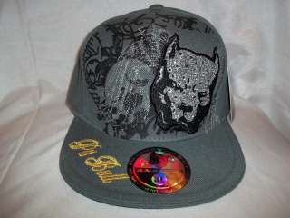   BILLED FITTED SIZE M MEDIUM PIT BULL BALL CAP HAT IN GRAY NWT  
