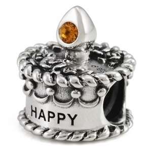   Birthstone Birthday Cake Silver CZ Bead Charm for European Bracelet