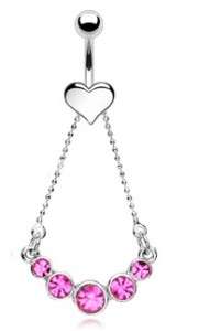 Pink CZ Draped Heart Belly Ring Rings Body Jewelry  