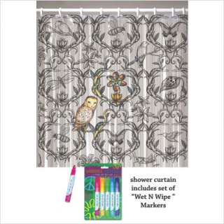 Nature Damask Shower Curtain in Black and White with Wipe off Markers 