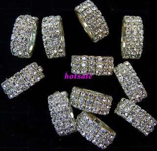 wholesale lots 6pcs 3 row cz Rhinestone stretchy rings  