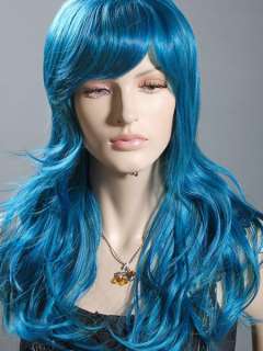 Long Curly Mixed Blue Fashion Cosplay Wig 61cm  