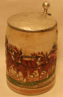 VINTAGE BUDWEISER ST. LOUIS MO. CHAMPION CLYDESDALES LIDDED STEIN 