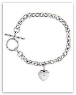 Diamond Heart Charm Toggle Bracelet Sterling Silver  