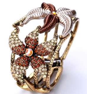 Gold swarovski crystal starfish cuff bracelet jewelry 2  