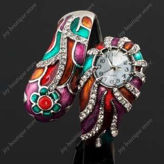   glaze clear crystal jewelry Wrist quartz watch cuff bracelet  