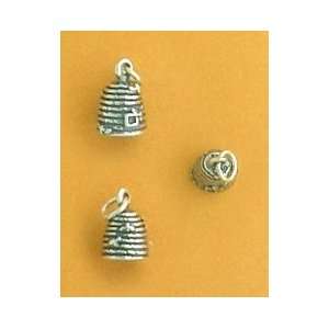   Sterling Silver Charm, Bee Hive with Bee Outlines, 7/16 inch Jewelry