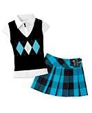    Girls Argyle Vest Top and Plaid Skirt  