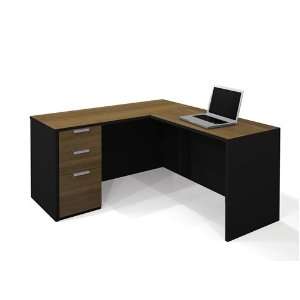  Bamboo & Black Corner L shaped Computer Desk with Keyboard 