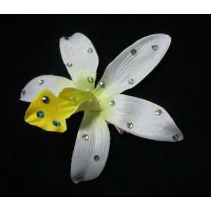 NEW Vanilla Orchid with Yellow and Blue Swarovski Crystal Flower Hair 