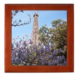   Tower Viewed Thru Spring Blossoms Tile Box Keepsake Box by 