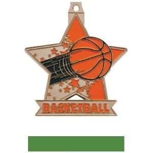 Star Custom Basketball Medal M 715B BRONZE MEDAL/GREEN RIBBON 2.5 STAR 