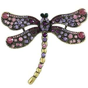   Large 4 Goldtone Rhinestone Dragonfly Brooch Pin or Pendant Jewelry