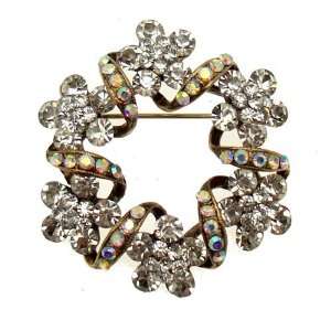 Acosta Brooches   Clear & AB Swarovski Crystal   Vintage Style Floral 