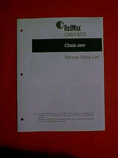 REDMAX G455AVS CHAIN SAW PARTS MANUAL  