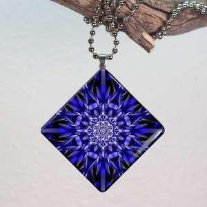 Throat Chakra Mandala Glass Tile Necklace Pendant 622  