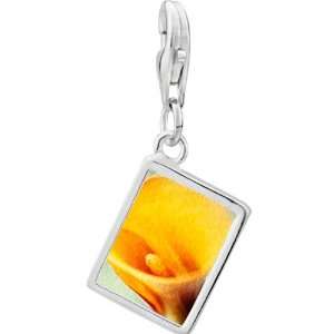   Yellow Calla Lily Flower Photo Rectangle Frame Charm Pugster Jewelry