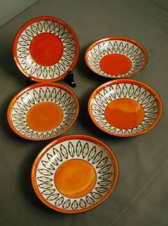 VINTAGE CHINA DESSERT DISHES R&S TILLOWITZ GERMANY   ORANGE BLACK W 