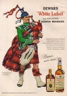 1958 Dewars Tartan Clan Bruce Bagpipes Art Scotch Ad  