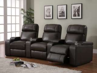 HOME THEATER SEATS MOTION RECLINER TOP GRAIN LEATHER 3 CHAIRS 